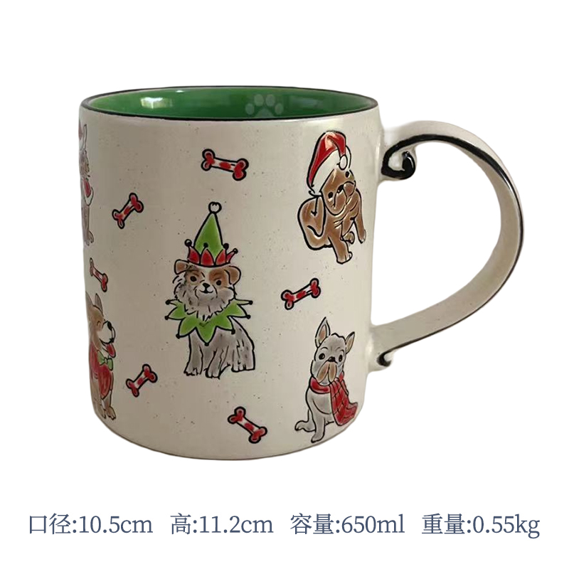 Taza navideña para perro, diseño "hueso verde devorador".