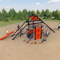 Grande structure de jeu extérieure commerciale en acier et PVC avec toboggan et structure d'escalade pour parc d'attractions à vendre