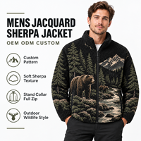Veste d'hiver en polaire sherpa jacquard motif ours pour homme, fermeture éclair intégrale, pour activités forestières et aquatiques, personnalisable, marque privée, fabricant OEM ODM