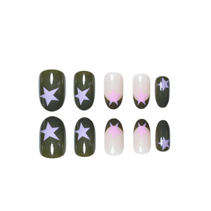 Esmalte de <span class=keywords><strong>uñas</strong></span> francés de gama alta simple Sweet Pink Star <span class=keywords><strong>diseño</strong></span> ovalado corto 24 piezas desmontable usable <span class=keywords><strong>para</strong></span> dedos - Product Image 4