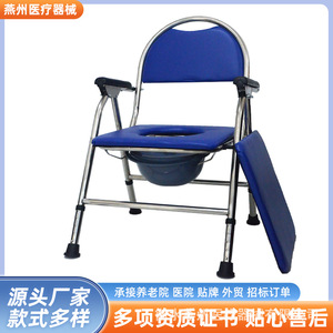 Foldable Commode <b>Chair</b> With Steel Frame And Blue <b>Padding</b> For Elderly Patients And Pregnant Women Hospital Use - Product Image 3