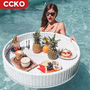 Plateau flottant rond en rotin personnalisé pour hôtel, plateau flottant pour piscine, plateau pour servir des aliments et des boissons - Product Image 1