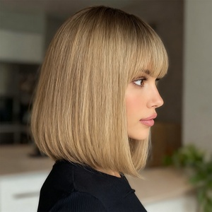 SMILCO Popular Fashion <strong>Wigs</strong> Europe and America Light Brown Short Hair and Bangs <strong>Wig</strong> 613 Frontal <strong>Wig</strong> SM167 - Product Image 3