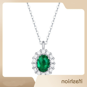 Collier romantique tendance avec chaîne à maillons ovales, pendentif en imitation de jade et perle de style émeraude - Product Image 2