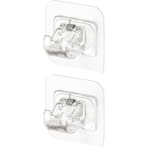 Nail-Free Adjustable PVC Square <b>Clip</b>-On Curtain Rod Holder Bathroom Storage Bracket Wall-Mounted <b>Clip</b> Clamp <b>Hooks</b> for Tools - Product Image 1