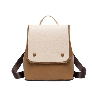 Colorblock leather <b>backpack</b>, <b>simple</b> and stylish everyday style - Product Image 5