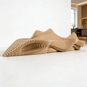 Y508 Banco Decorativo de Madera Hecho a Mano con Líneas Onduladas para Sala de Estar, Decoración de Hotel, Área de Recepción, Oficina - Product Image 1