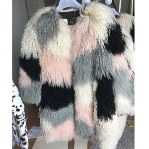 YR085 Top Quality Multi color Mongolia Lamb Fur Coat/ Tibet Lamb Fur Jacket