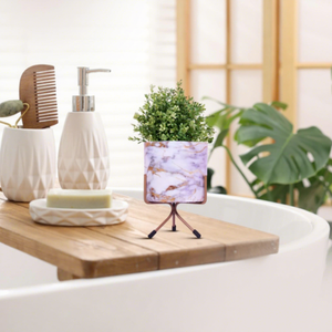 Pot de fleurs en métal blanc Marble Mirage avec support en fer, pot de fleurs décoratif moderne, élégant pour l'intérieur et l'extérieur - Product Image 6