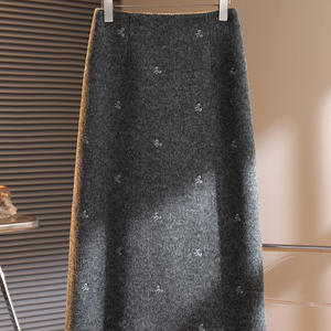2025 <b>Winter</b> Style Super Cute Wool <b>Midi</b> <b>Skirt</b> for Women Bow Print A-Line Straight Bodycon Pencil <b>Skirt</b> Office Lady New Style - Product Image 3