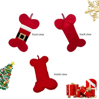 Décoration suspendue en forme d'os de chien en peluche rouge conçue sur mesure pour la cheminée Cadeau de Noël Sac de bonbons Broderie Chaussettes de Noël