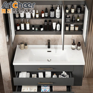 עץ מלא ריהוט הבלי אמבטיה ארונות עיצוב מחיר מודרני יהירות אמבטיה סט עם קוורץ השיש - Product Image 4