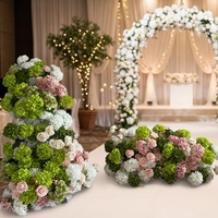 Nouveau chemin de table décoratif en soie verte et blanche de haute qualité, motif floral rose, pour décoration de mariage