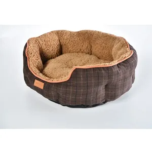 Customize New Cheap Pet Bed Plush Material Plaid Pattern Dog Bed