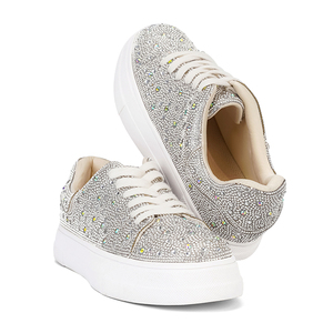 Moda cómoda <span class=keywords><strong>mujer</strong></span> brillo Rhinestone brillante Bling lentejuelas boda tenis perla <span class=keywords><strong>zapatillas</strong></span> vestido zapatos de novia - Product Image 3