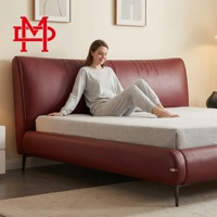 XIYUAN Cadre de lit moderne de luxe réglable, taille double, en cuir véritable, lit moelleux, structure en bois de pin, design écologique et durable, garantie 10 ans