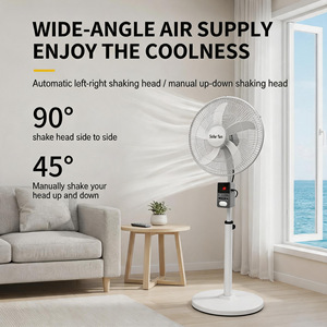Ventilateur sur pied solaire rechargeable 18 pouces, 6 vitesses, 5 pales, avec boîtier de commande multifonctionnel, 25W, pour extérieur et intérieur - Product Image 2
