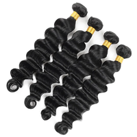 Extensions de cheveux humains Remy à ondulations profondes, 3 paquets avec closure, 100% cheveux vierges brésiliens, double trame machine, naturel