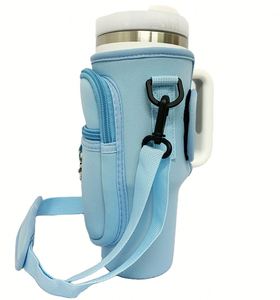 Housse isotherme personnalisée Sanjin en néoprène pour bouteille d'eau avec gobelet isotherme extérieur en acier inoxydable de 40/30 oz H2.0 et paille avec poignée - Product Image 4
