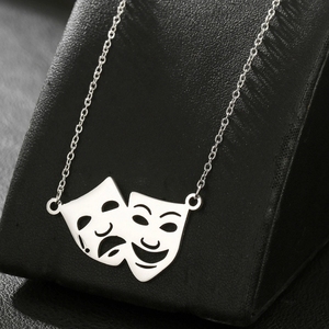 Collana con Ciondolo Maschera Joker Viso Triste e Felice, Catena in Acciaio Inossidabile, Stile Hip-Hop Punk alla Moda per Coppie, Idea Regalo - Product Image 3