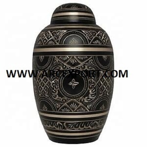 โกศตกแต่งสำหรับงานศพสีดำดีไซน์หรูหราทำจากทองเหลือง - Product Image 1