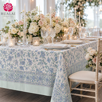 Nappe rectangulaire HuaLai vert clair bleu à bordure florale pour hôtel, restaurant, mariage, banquet, fête, résistante aux plis