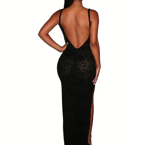 เดรสสั้นซีทรูลูกไม้เซ็กซี่สำหรับผู้หญิง ทรงเอไลน์ชายไม่เท่ากัน แขนกุด แต่งชายกระโปรงยาว  ลายดอกไม้  ชุดเดรสออกงานแฟชั่น - Product Image 3