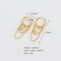Nouvelle conception, boucles d'oreilles en argent sterling 925, chaîne à double cercle, chaîne à pampilles, zircon, plaqué or 18 carats