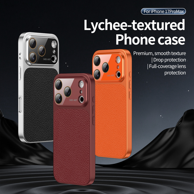 New Arrival Built in Lens Film Litchi Texture Shockproof Leather Back Phone Cover case for iphone 17 air Pro Max 16 Plus 15 1413