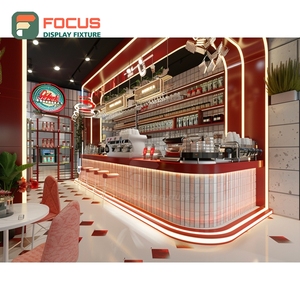 Comptoir de service de café éclairé, finition chêne naturel, espace de présentation de grains de café, comptoir de café pour vitrine - Product Image 2