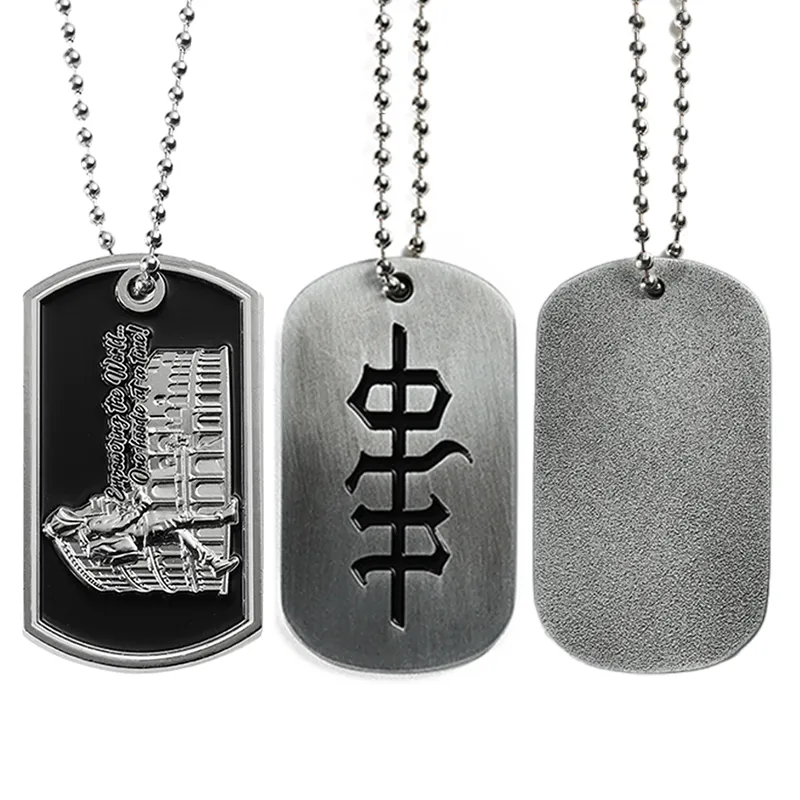 Fabricante Custom Dog Tag Hip Hop Cool Design Soft Esmalte Dog Tag Metal Liga de zinco 3D 2d Carta Antique Silver Dog Tag para homens