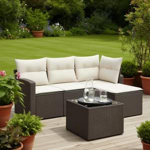 Set Divano da Giardino in Rattan PE Marrone con Telaio in Acciaio Verniciato a Polvere, 4 Posti, Arredamento da Esterno dal Design Contemporaneo - Product Image 2