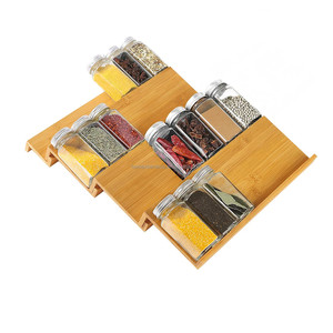Premium Bamboo Spice Rack Seasoning Drawer Organizer 4 Tier Countertop Organization for Kitchen Cabinet, 16.92 x 13inch