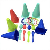 Ensemble de jeu de lancer d'anneaux 24 pièces, anneaux colorés, cônes en plastique, kit de course aux œufs et cuillères, multi-âges, certifié sûr pour l'extérieur