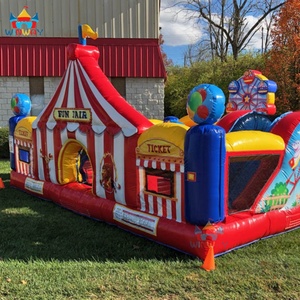 Parcours d'obstacles gonflable coloré de cirque et de carnaval 35'L X 11'W X 14'H à louer pour le plaisir WINWAYTOYS - Product Image 3