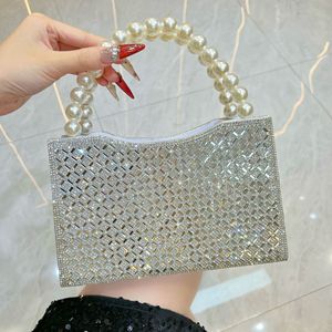 New Square Polyester Handbag Celebrity Fashion Evening <b>Clutch</b> Magnetic Closure Shiny Rhinestone Beaded Crossbody Bag Tanjing - Product Image 6