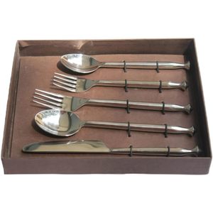 PARIJAT Handicrafts Premium Cutlery Set 5 Pcs Flatware Powder Coated Stainless Steel Includes 2 Spoons 2 Forks 1 Knife <b>Utensil</b> - Product Image 6