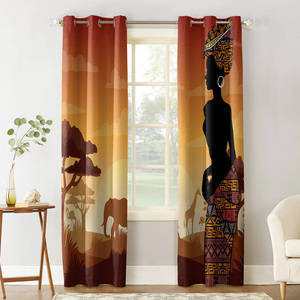 <span class=keywords><strong>Tende</strong></span> <span class=keywords><strong>Oscuranti</strong></span> Personalizzate in Tessuto di Poliestere con Motivo Africano Vintage per il Soggiorno - Product Image 2