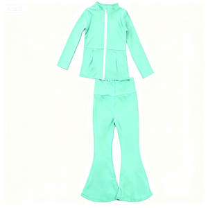 कस्टम लोगो के नाम बच्चों के फिटनेस कपड़ों के रंग के रंग-रंग के कपड़े पहने हुए पैंट फुल ज़िप जैकेट जिम सक्रिय 2 पीस वर्कआउट - Product Image 3