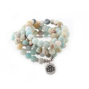 <span class=keywords><strong>Bracelet</strong></span> en pierre naturelle pour femmes, bouddha, <span class=keywords><strong>lotus</strong></span>, croix, cœur, OM, hommes, <span class=keywords><strong>bracelet</strong></span> en Amazonite mate, Yoga, collier Mala, 8mm, 108 - Product Image 2