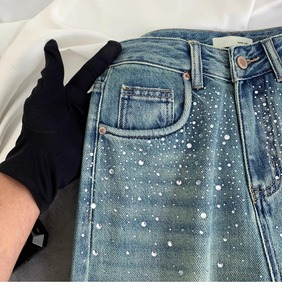 Jean taille haute droit délavé bleu coupe large pour femme – Tendance - Product Image 6