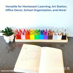 Wooden <b>Pen</b> Holder Multi Color Square Desk Storage <b>Box</b> For Pencils And Markers - Product Image 5