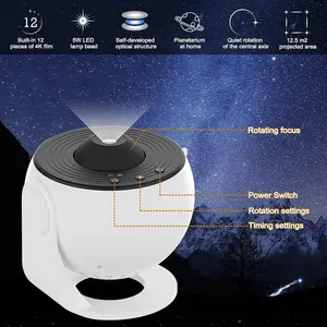 12 en 1 planétarium étoile projecteur rotatif nébuleuse projecteur lampe chambre décor minuterie étoilé veilleuse