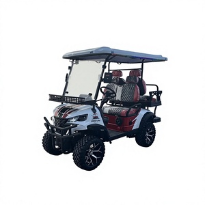 Véhicule tout-terrain électrique surélevé robuste 2+2 places avec pneus tout-terrain rouge et blanc, type voiturette de golf - Product Image 1