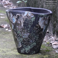 Grand pot de fleurs autoportant en grès, de style frais et de forme unique, respirant, finition émaillée, durable pour plantes vertes et bonsaïs