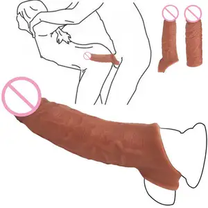 高品质逼真阴茎袖子延长器可重复使用TPE假阳具避孕套延迟射精阴茎扩大男性性玩具