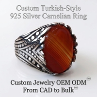 Bague en argent sterling 925 pour homme, style turc, ornée de cornaline, ajourée, oxydée, de caractère, OEM ODM, commande en gros