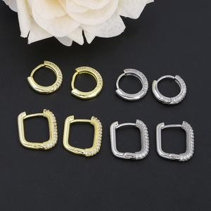 JXX 24K Gold Plated Fashion Jewelry Earring Zircon Custom Dainty Women <b>huggies</b> Hoops Earring <b>Silver</b> Plated - Product Image 1