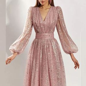 Robe de soirée 2023 grande taille femmes Sexy col en v taille haute robe en maille robe de soirée - Product Image 3