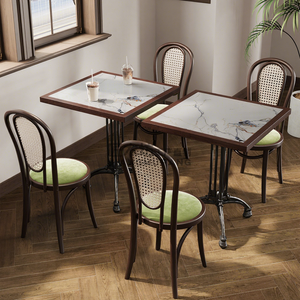 Juego de Muebles de Madera Maciza de Estilo Chino para Cafetería o <span class=keywords><strong>Restaurante</strong></span>, Sofá Cómodo y Moderno, Sillas de Comedor Cuadradas Resistentes, Mesa - Product Image 2